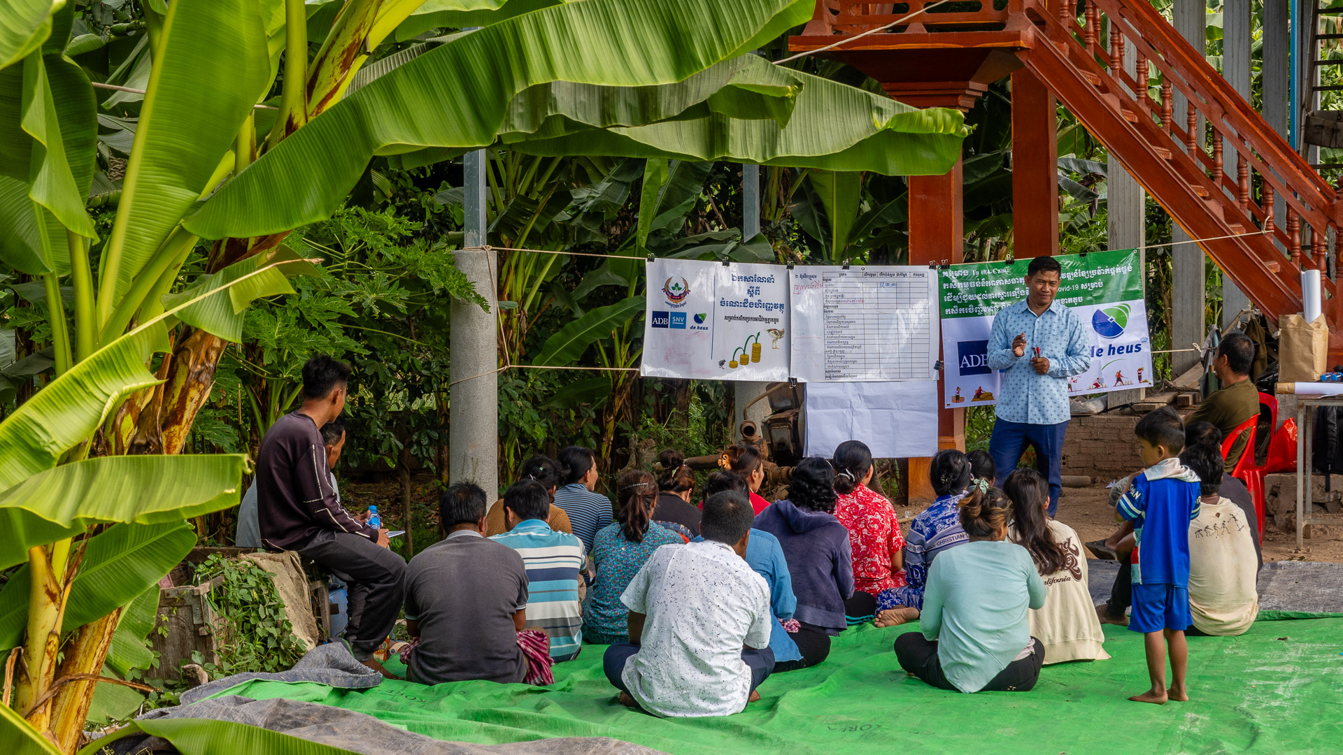 Small scale farmers in an outside classroom in Cambodia
